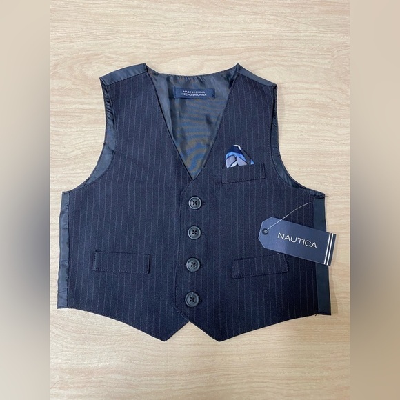 Nautica Toddle Boys Blue Pinstriped Suit Vest Size 18M NWT - Picture 1 of 5